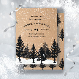 Convite Woodland Pine Trees Winter Snow Salve Data