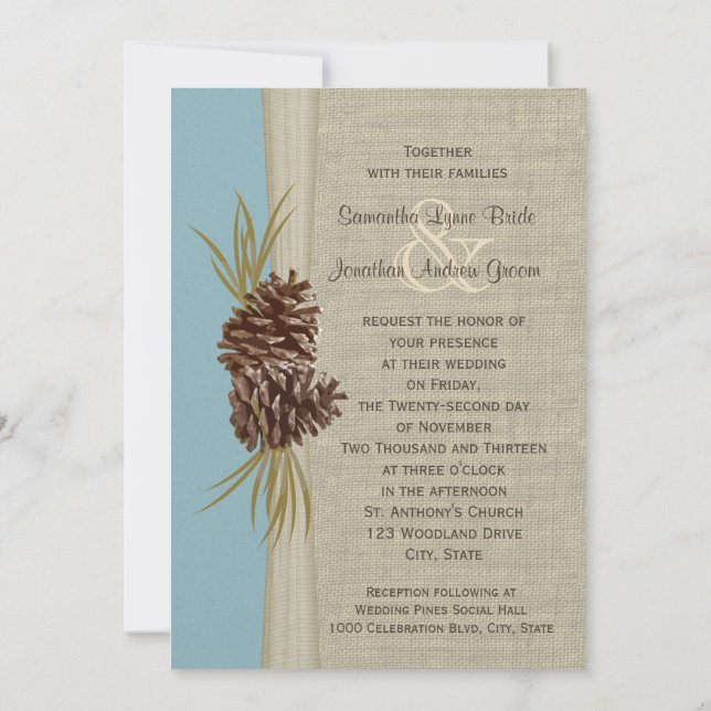 Convite Woodland Pines Blue Weding (Verso)