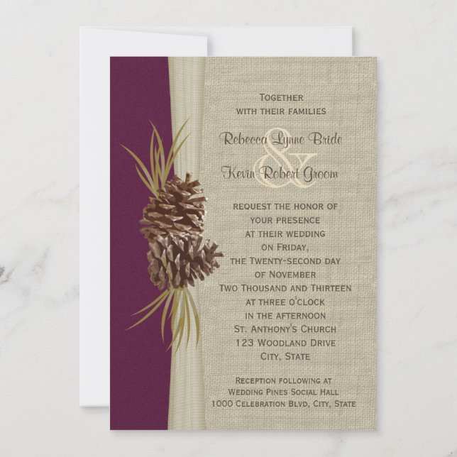 Convite Woodland Pines Deep Plum Weding (Verso)