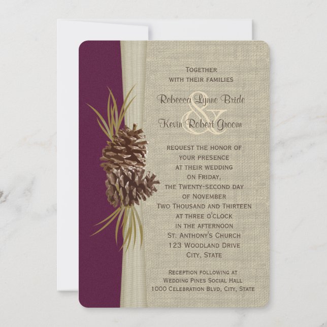 Convite Woodland Pines Deep Plum Weding (Verso)