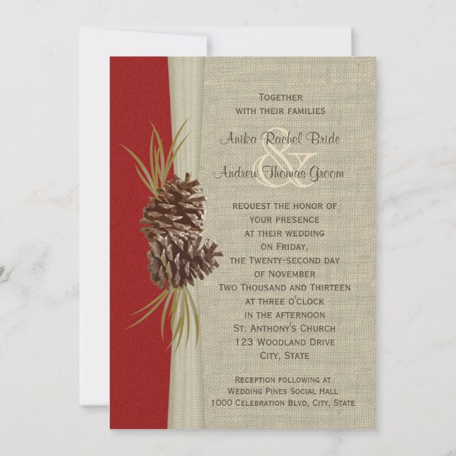 Convite Woodland Pines Red Weding (Verso)