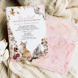 Convite Woodland Pink Girl Fox Bunny Chá de fraldas Por Co