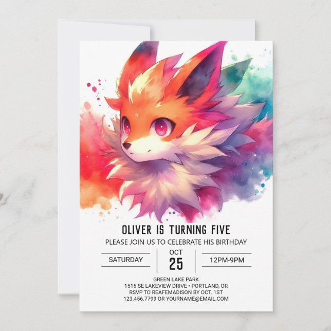 Convite Woodland Pintable Fox Birthday (Frente)