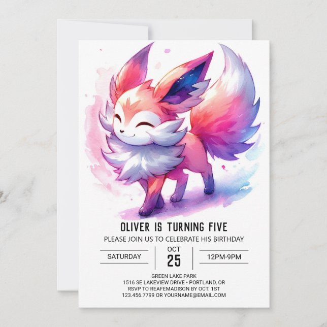Convite Woodland Pintable Fox Birthday (Frente)