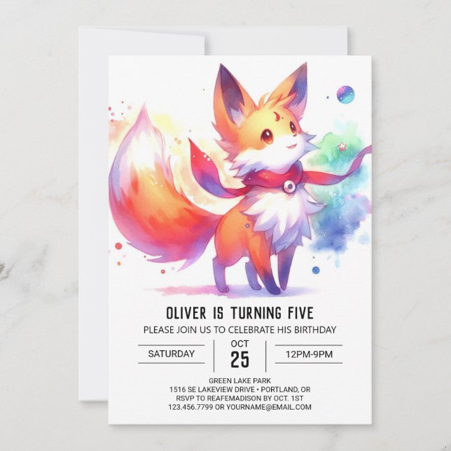 Convite Woodland Pintable Fox Birthday (Frente)