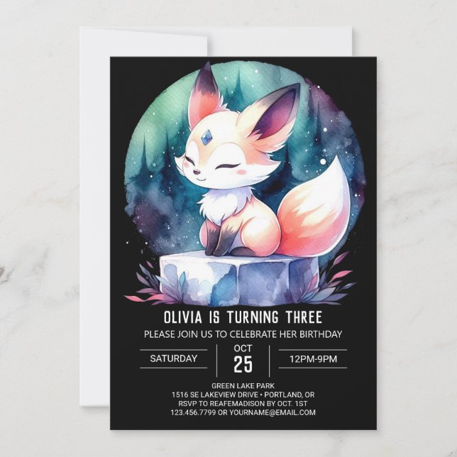 Convite Woodland Pintable Fox Birthday (Frente)
