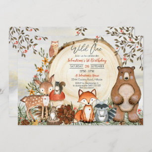 Convite Woodland primeiro aniversario Invitation Boy Wild