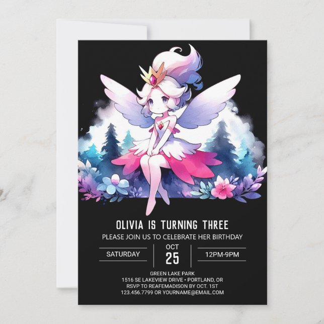 Convite Woodland Simple Fairy Birthday (Frente)