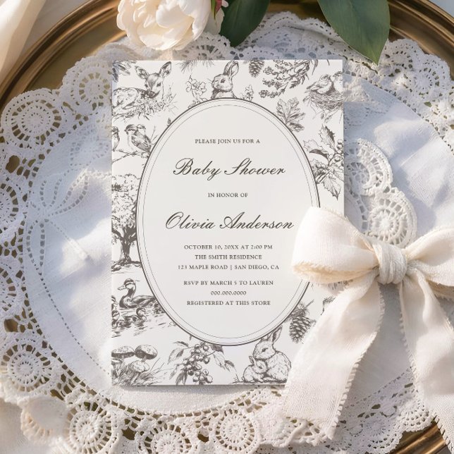 Convite Woodland Sketched Allover Print Baby Shower (Criador carregado)