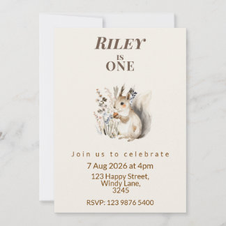Convite Woodland squirrel First Birthday Invitation