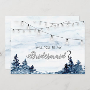 Convite Woodland,String Lights, Watercolor Bridesmaid Card