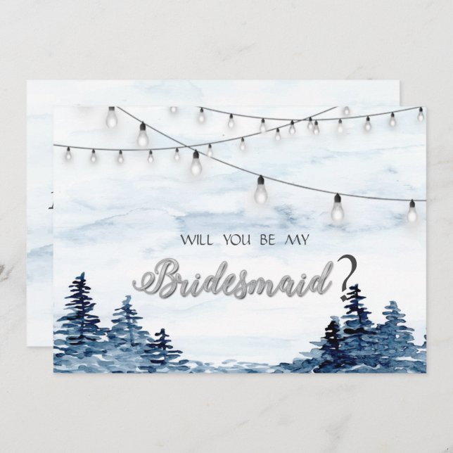Convite Woodland,String Lights, Watercolor Bridesmaid Card (Frente/Verso)