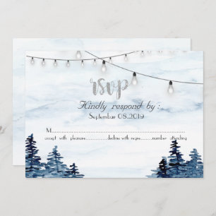Convite Woodland,String Lights, Watercolor RSVP Card