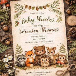 Convite Woodland Theme Adorable Forest Animals Baby Shower