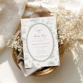 Convite Woodland Toile Storybook Bow Baby Shower 