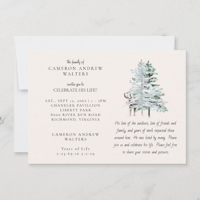 Convite Woodland Trees Celebration of LIfe (Frente)