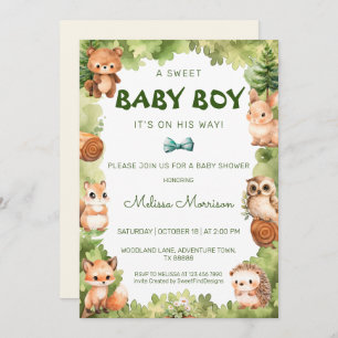 Convite Woodland Watercolor Chá Rustic Sweet Baby Boy
