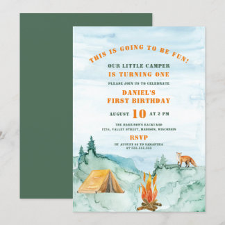 Convite Woodland Watercolor Little Camper Primeiro Anivers
