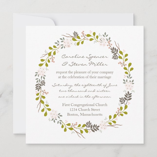 Convite Woodland Wedtic Wreath Invitation (Frente)