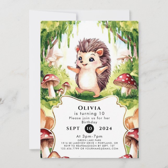 Convite Woodland Whimsic Hedgehog Birthday (Frente)