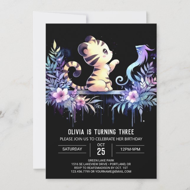 Convite Woodland Whimsical Tiger Birthday (Frente)
