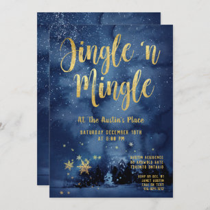 Convite Woodland Winter Jingle Mingle Dourado Holiday Part