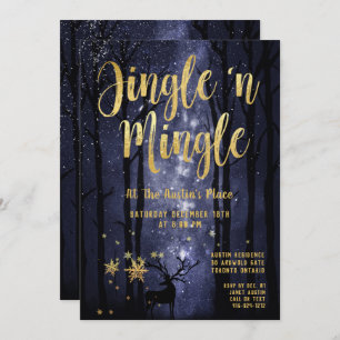 Convite Woodland Winter Jingle Mingle Dourado Holiday Part