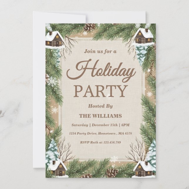 Convite Woodland Winter Lodge Holiday Gathering (Frente)