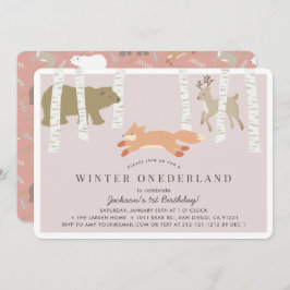 Convite Woodland Winter Onederland primeiro aniversario Ro