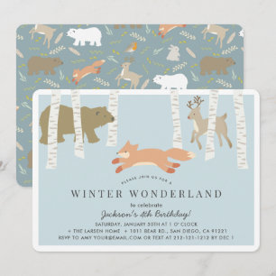 Convite Woodland Winter Wonderland Blue Birday
