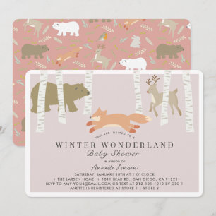 Convite Woodland Winter Wonderland Chá de fraldas Rosa