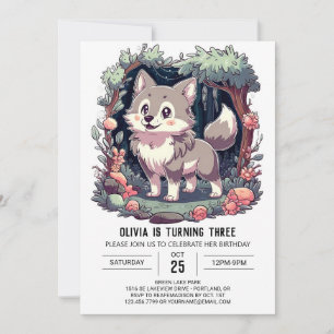 Convite Woods Simple Digital Wolf Birthday