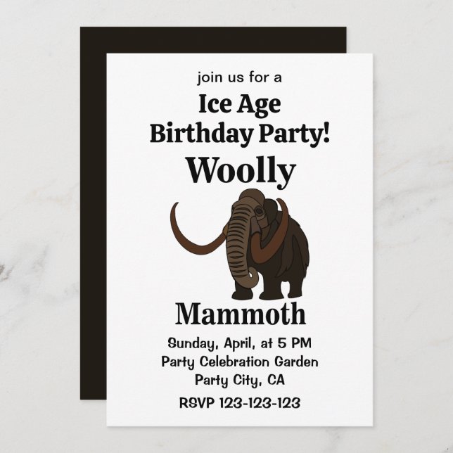 Convite Wooly Mammoth Ice Birthday (Frente/Verso)