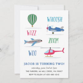 Convite Woosh Vroom Woo Air Kid's festa de aniversário