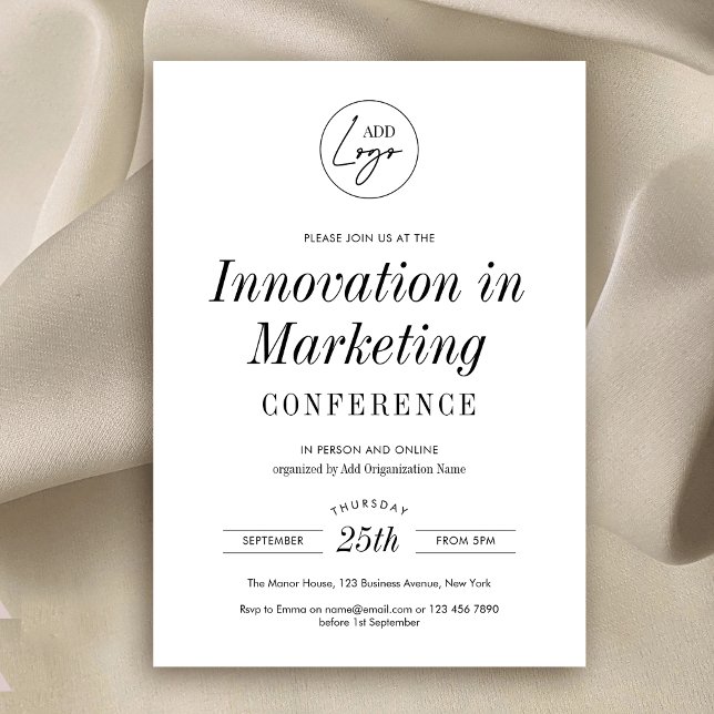 Convite Workshop de logotipo minimalista para eventos de c (Modern business conference or lecture invitation in fully customizable minimalist design)