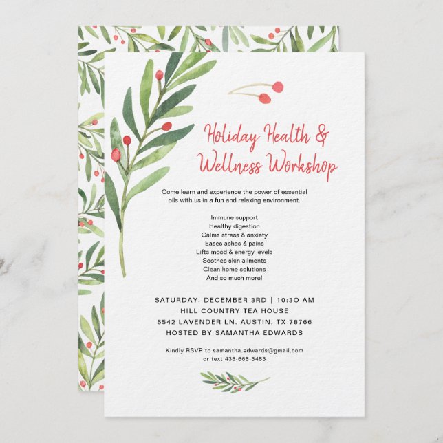 Convite Workshop sobre Classe de Óleos Essenciais de Natal (Frente/Verso)