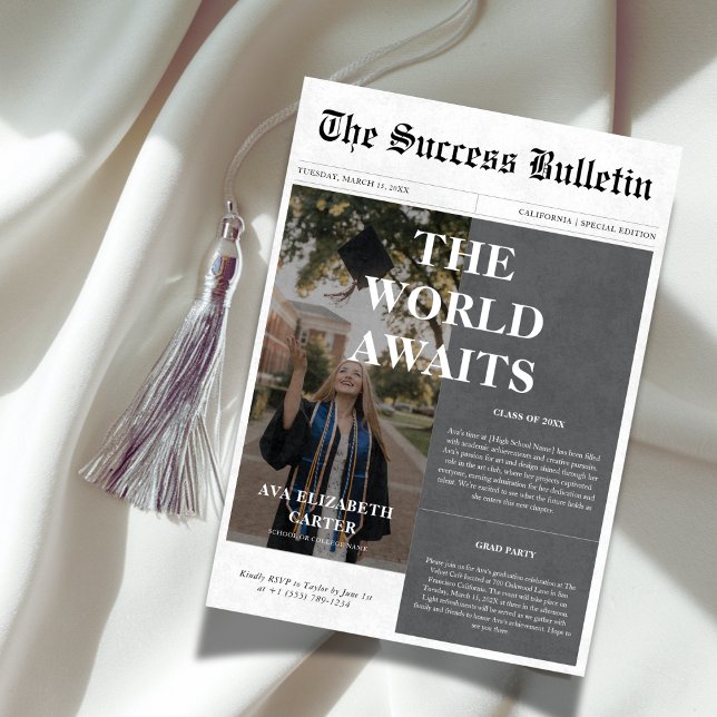 Convite World Aguarda Foto do Jornal de Sucesso de Graduaç (Criador carregado)