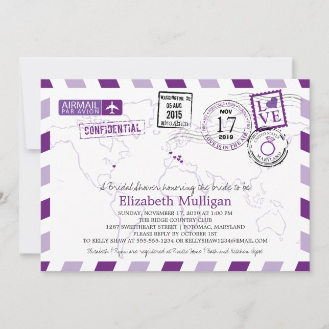 Convite World Traveler Airmail | Chá de panela (Frente)