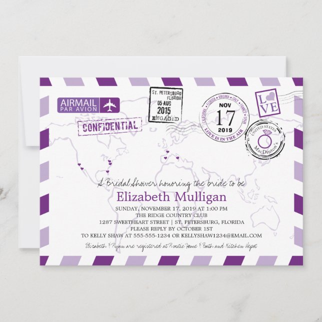 Convite World Traveler Airmail | Chá de panela (Frente)