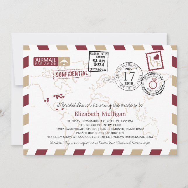 Convite World Traveler Airmail | Chá de panela (Frente)