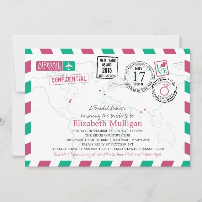 Convite World Traveler Airmail | Chá de panela (Frente)