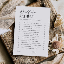 Convite Would She Rather Bridal Shower Game Trivia Card