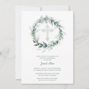 Convite Wreath Blue Cross Primeira Comunhão