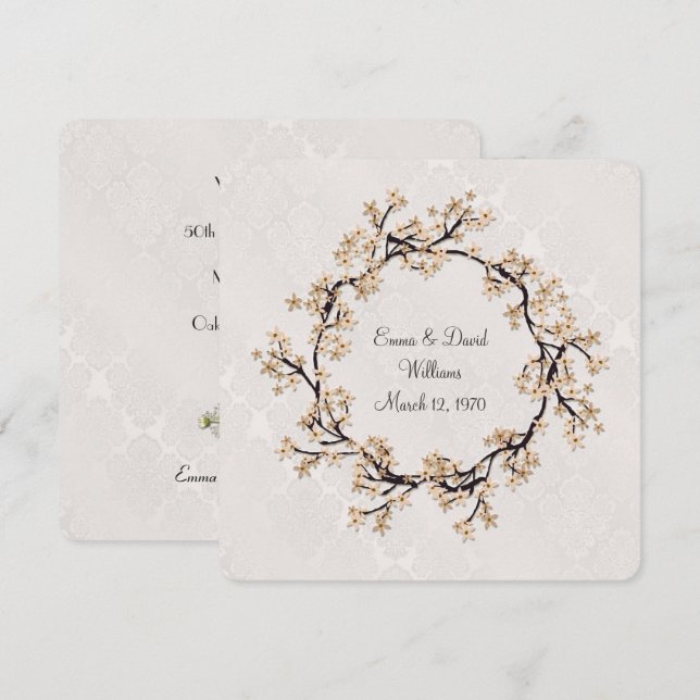 Convite Wreath de Aniversário de Casamento em Damask (Frente/Verso)