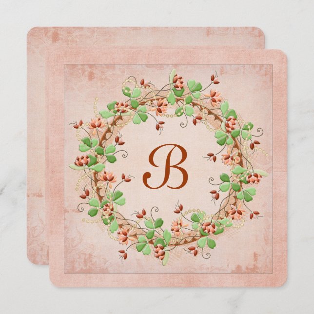 Convite Wreath de Casamento com Monograma (Frente/Verso)