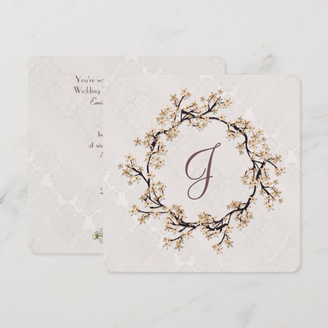 Convite Wreath de Casamento na Renovação de Vow do Damask (Frente/Verso)