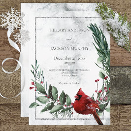 Convite Wreath de inverno e Casamento Cardeal Vermelho