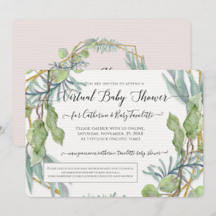 Convite Wreath Eucalyptus Foliage Chá Virtual Baby Girl