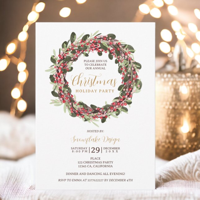Convite Wreath festivo gold corporate Natal (Wreath festive gold corporate Christmas Invitation)