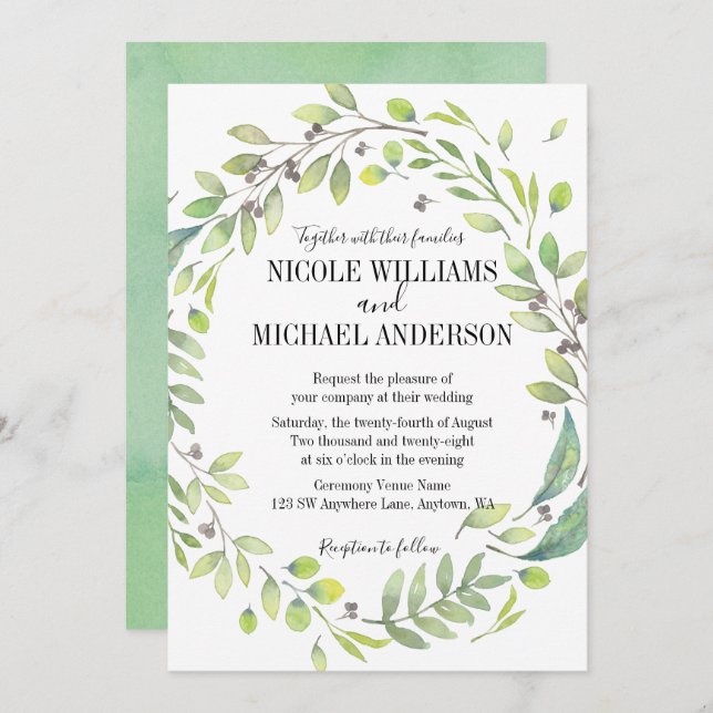 Convite WREATH Foliage WEDDING (Frente/Verso)